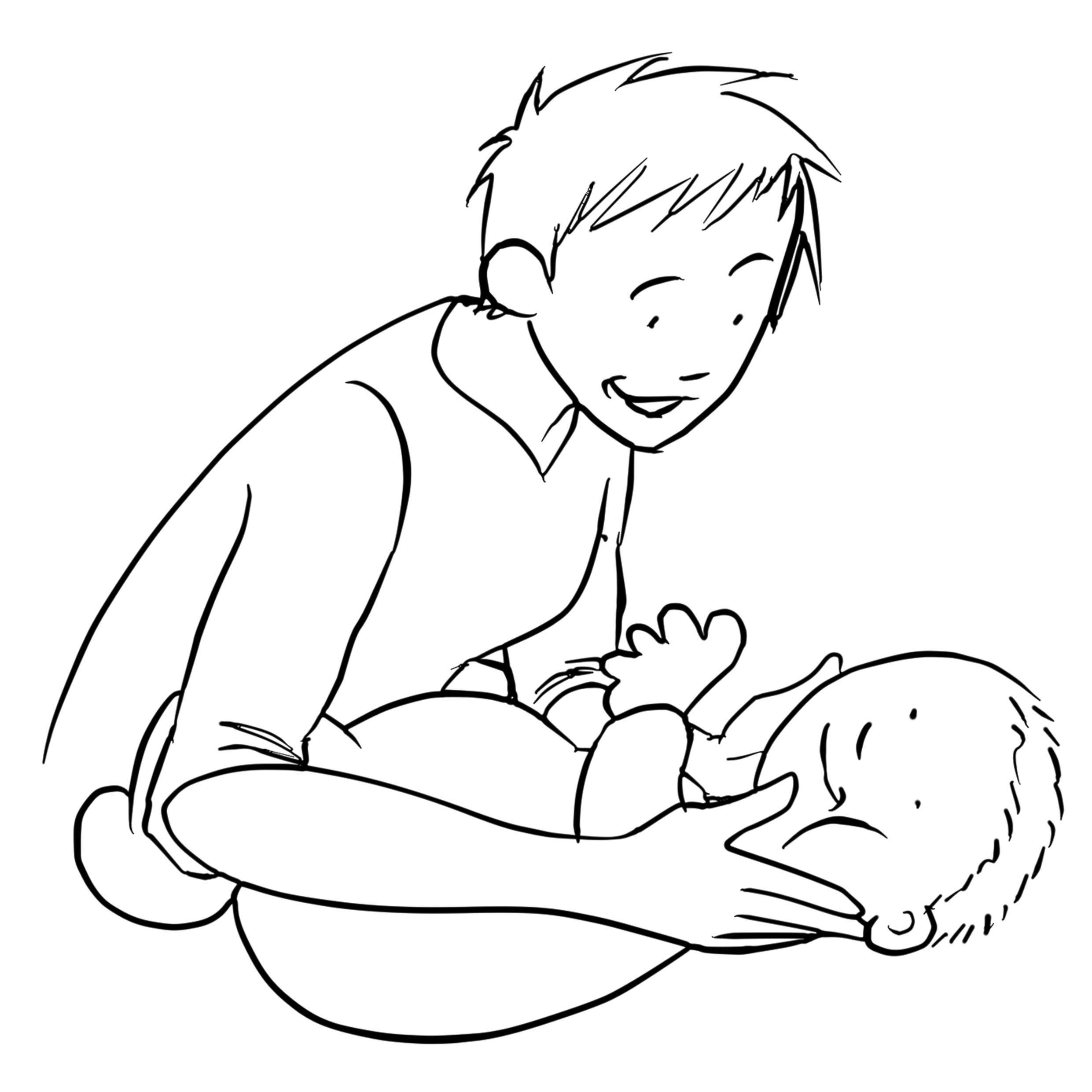 Adult massaging baby's cheeks